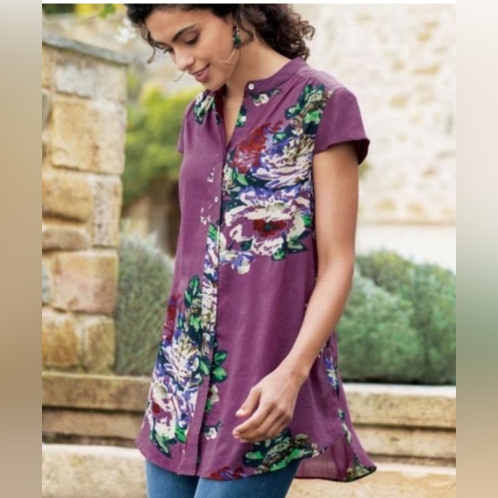 Soft Surroundings Bouquet Of Roses Tunic Top Size M
